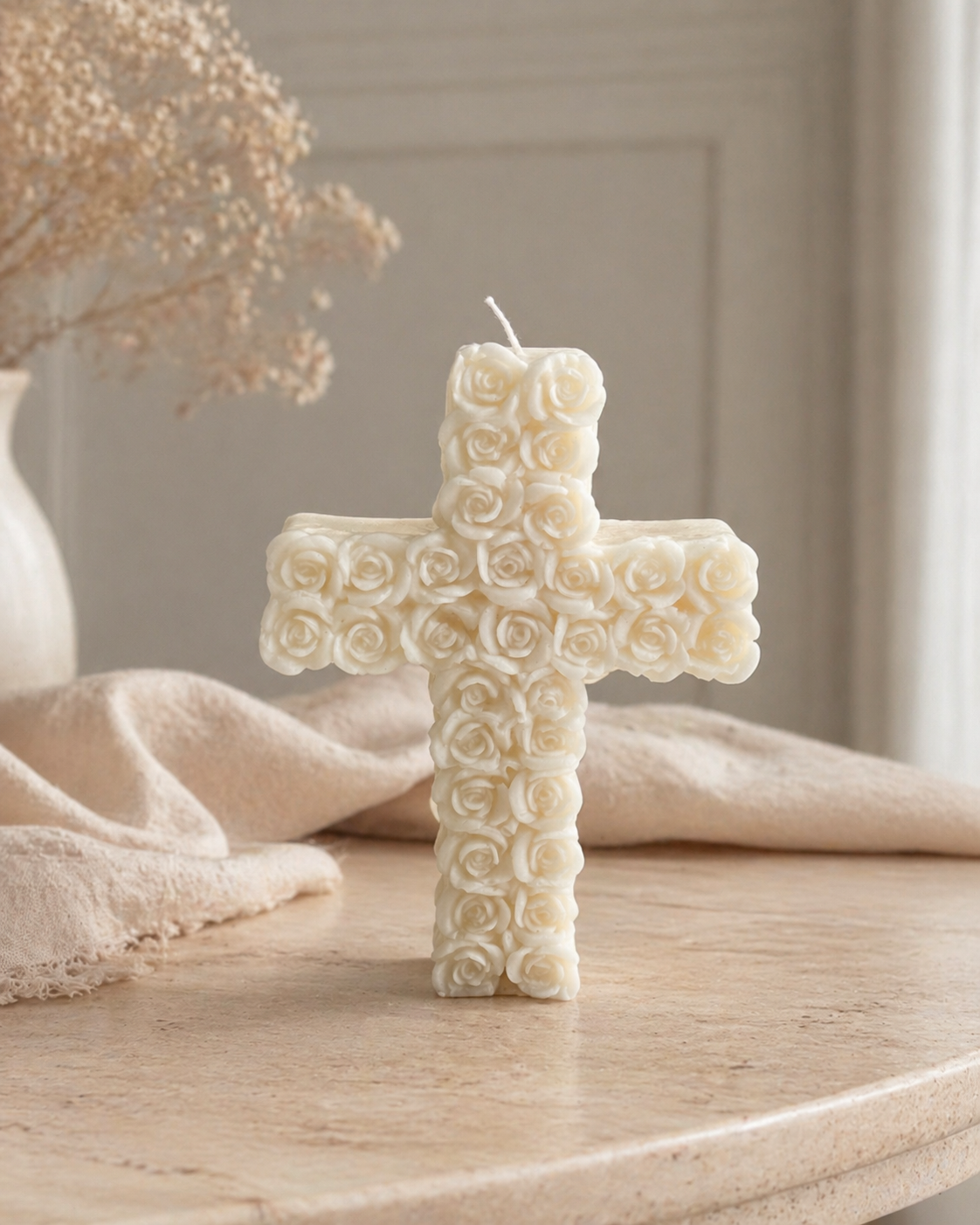 Vela Cruz de Rosas | Cera de soja con aroma Palo Santo