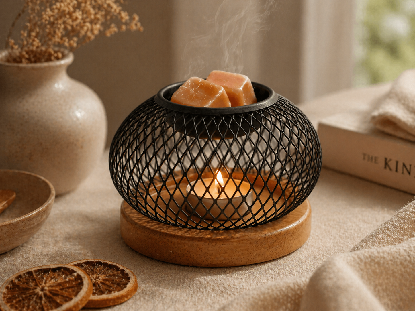Quemador con Malla Metálica y Base de Madera