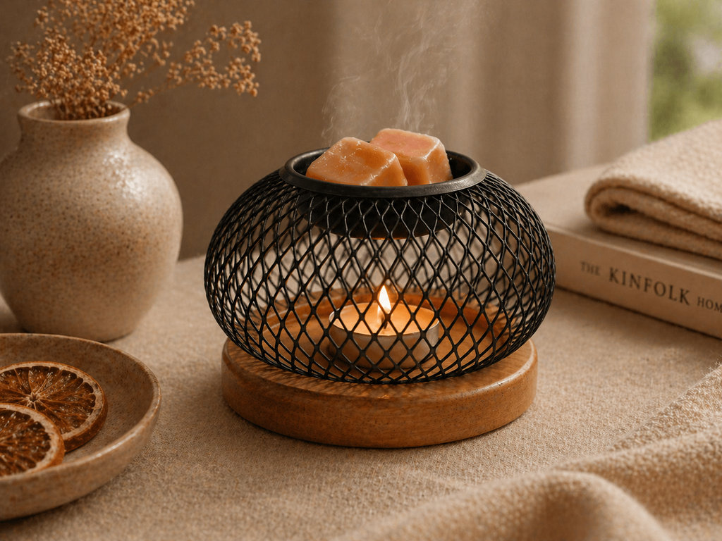 Quemador con Malla Metálica y Base de Madera