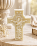 Vela Cruz Cristo Resucitado | Vela religiosa artesanal de soja