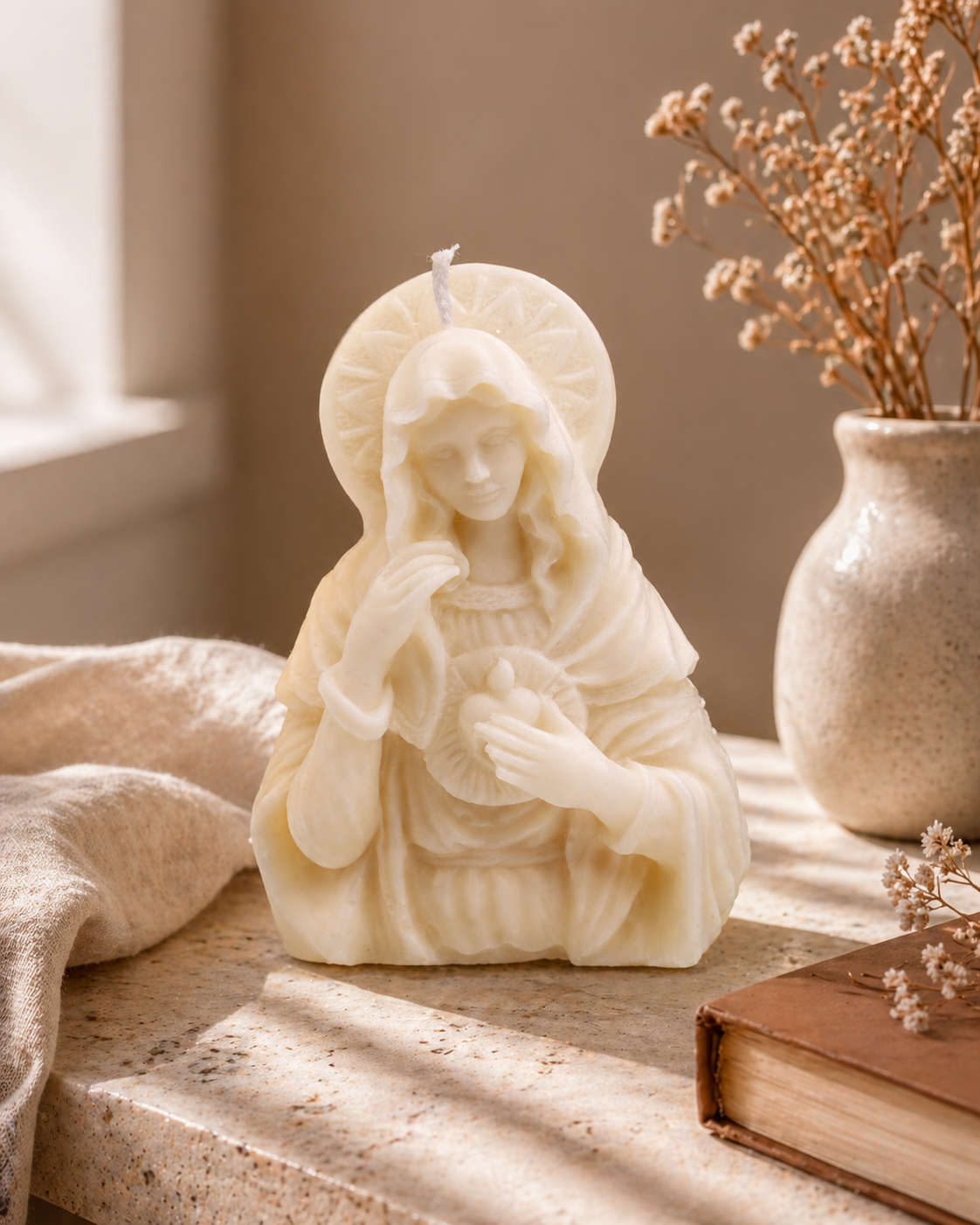 Vela Virgen Sagrado Corazón de María | Vela artística de soja