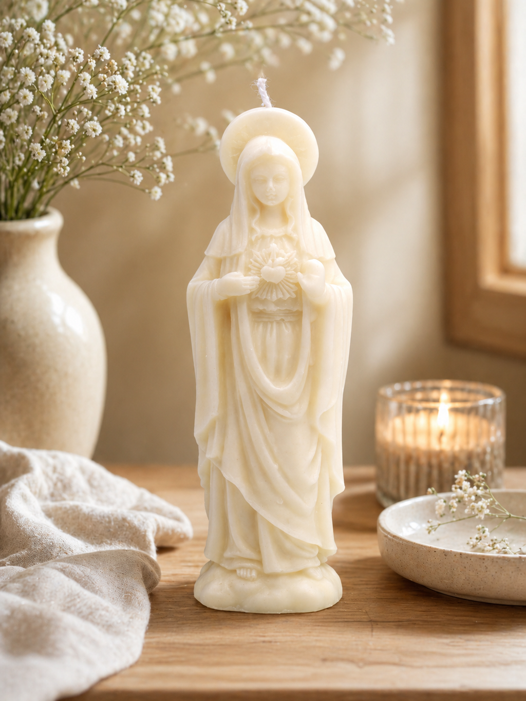 Vela Virgen Inmaculado Corazón de María Modelo B | Vela artesanal premium