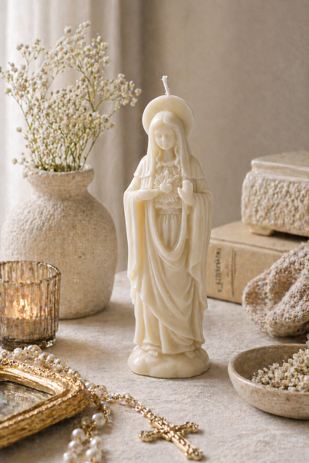 Vela Virgen Inmaculado Corazón de María Modelo B | Vela artesanal premium