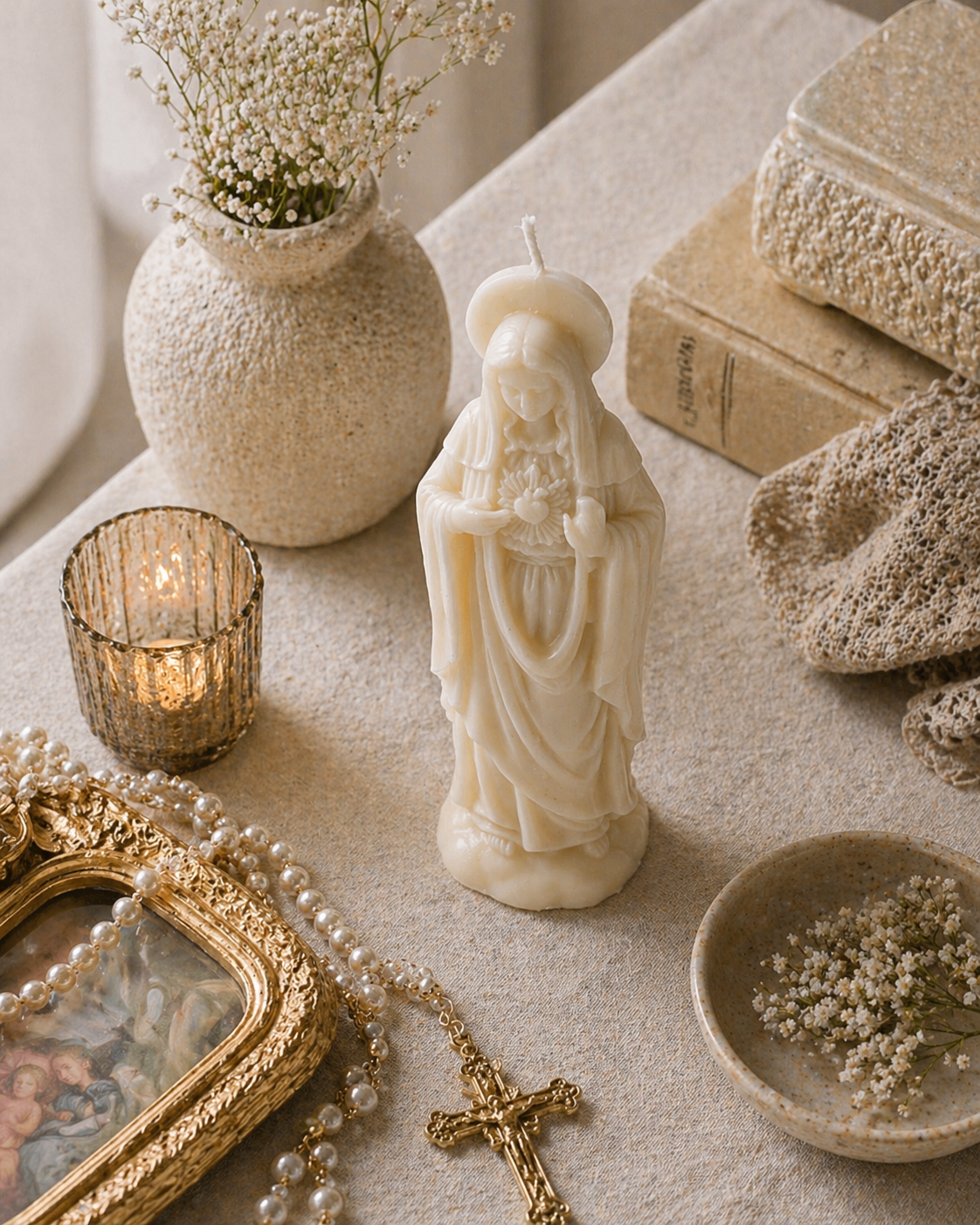 Vela Virgen Inmaculado Corazón de María Modelo B | Vela artesanal premium